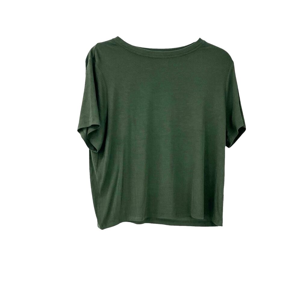 Nuuds Silk One Piece Pajama Top Short Sleeve Stretch Olive Green Size M NWOT - Picture 3 of 7